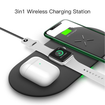 Wireless 3 in 1 Receiver Mobile Phone Fast Qi Charging Pad Type C Charger for iphone for airpods for samsung